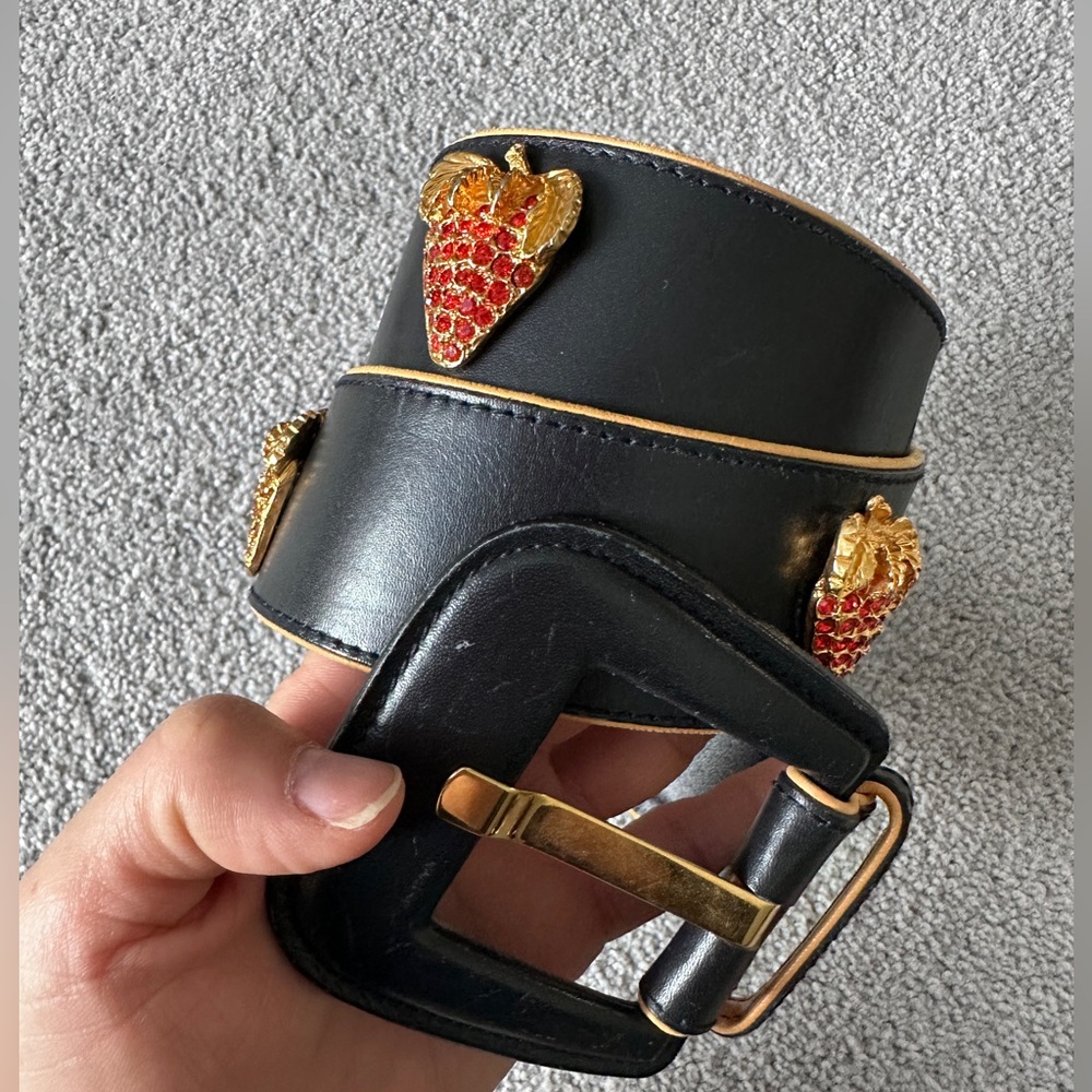 Rare Vtg Escada Strawberry Black wide belt  leather west Germany 38 ca 1980s
